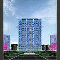 Tall Modern Residential Building Exterior With Many Windows Surrounded By Trees And Blue Sky