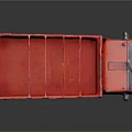 Red Commercial Truck With Open Railed Cargo Bed And Metal Frame Structure