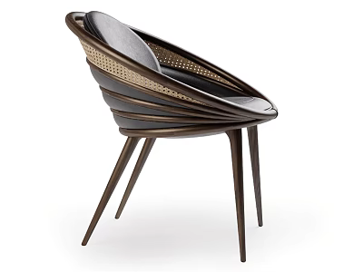 Modern Leisure Chair With Wicker Weave Design Comfortable Backrest And Wooden Legs 3d model
