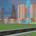 Modern Station Exterior Featuring Glass Curtain Walls Urban Skyline Road And Green Lawn