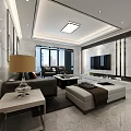 Modern Living And Dining Area Interior With Sofa Coffee Table TV And Large Windows