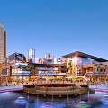 Modern Commercial Complex Architecture With Glass Facade Water Reflection And Evening Sky