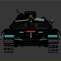 Modern Military Tank With Black Exterior Blue Red Lights Cannon And Tracks