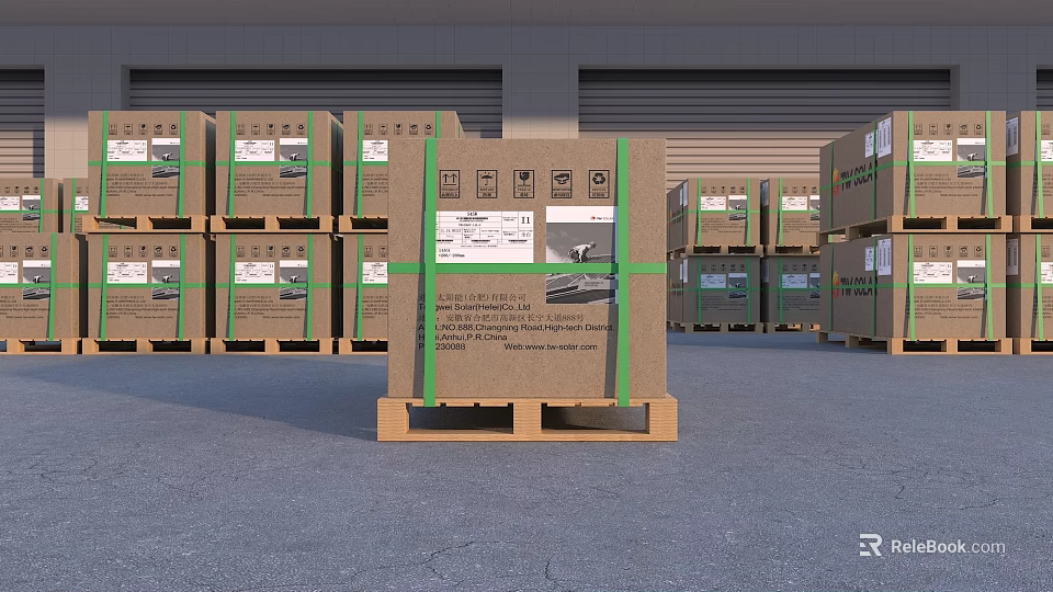 Stacked Cardboard Boxes on Wooden Pallets in Logistics Warehouse Storage 3d model 