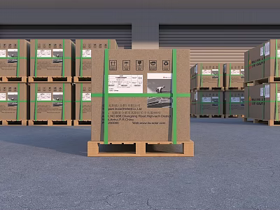 Stacked Cardboard Boxes on Wooden Pallets in Logistics Warehouse Storage 3d model