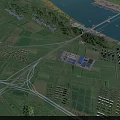 Birds Eye View Urban Planning With Road Network Green Spaces And Waterfront Buildings