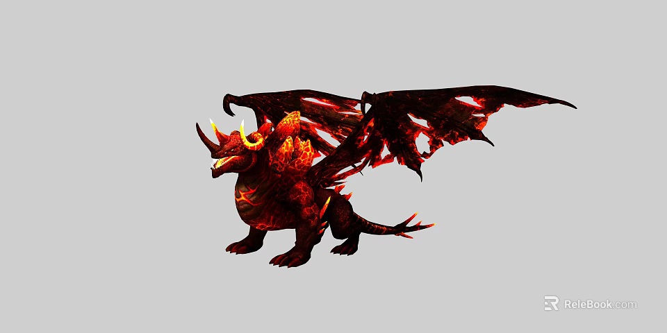 Fiery Red Dragon Game Character With Horns And Lava Inspired Wings 3d model 