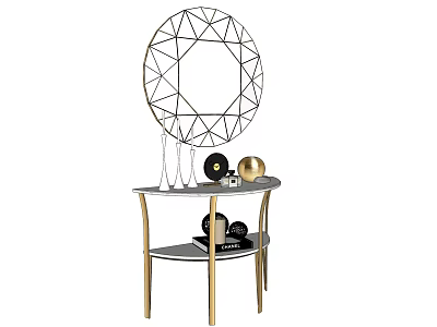 Modern Console Table With Geometric Mirror Gold Black Decor And Two Tier Design 3d model