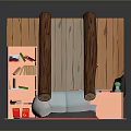 Kids Room Model With Slide Wooden Walls Red Bookshelf White Bed And Red Carpet