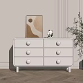 Modern Minimalist White Console Cabinet With Drawers Round Knobs And Decorative Wall Art 3d model