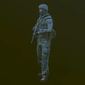 Military Soldier In Tactical Uniform With Helmet Face Mask And Rifle Standing Pose