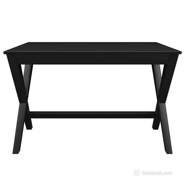 Sturdy Black Minimalist Desk With Cross Leg Design And Smooth Tabletop 3d model 