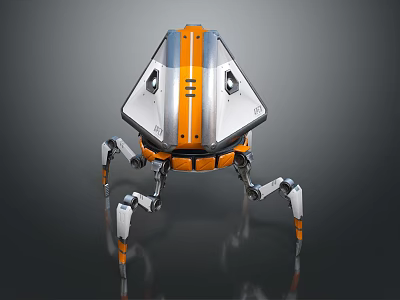 Modern Orange And White Multi Legged Smart Machine With Metallic Conical Structure 3d model
