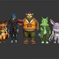 Anthropomorphic Creature Characters in Diverse Stylish Outfits Standing Together 3d model