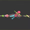 Vibrant 3D Cartoon Scene With Floating Green Character Stars Planets House Cake And Objects