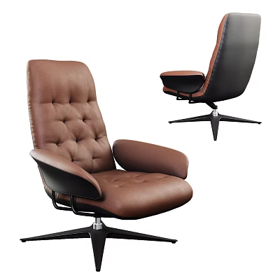 Brown Leather Office Chair With Padded Seat Armrests And Five Star Base 3d model