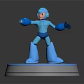 Blue Robot Game Movie Character 3D Model Standing On Round Base 3d model