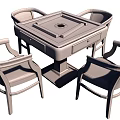 Mahjong Entertainment Table with Drawers and Four Matching Wooden Armchairs for Home Game Room