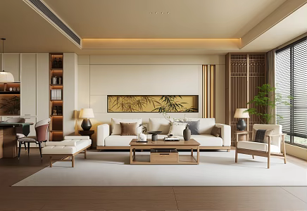 New Chinese-style Song's Living Room Sofa Coffee Table Combination Sideboard Dining Table and Chair Sofa Background Wall 3d model