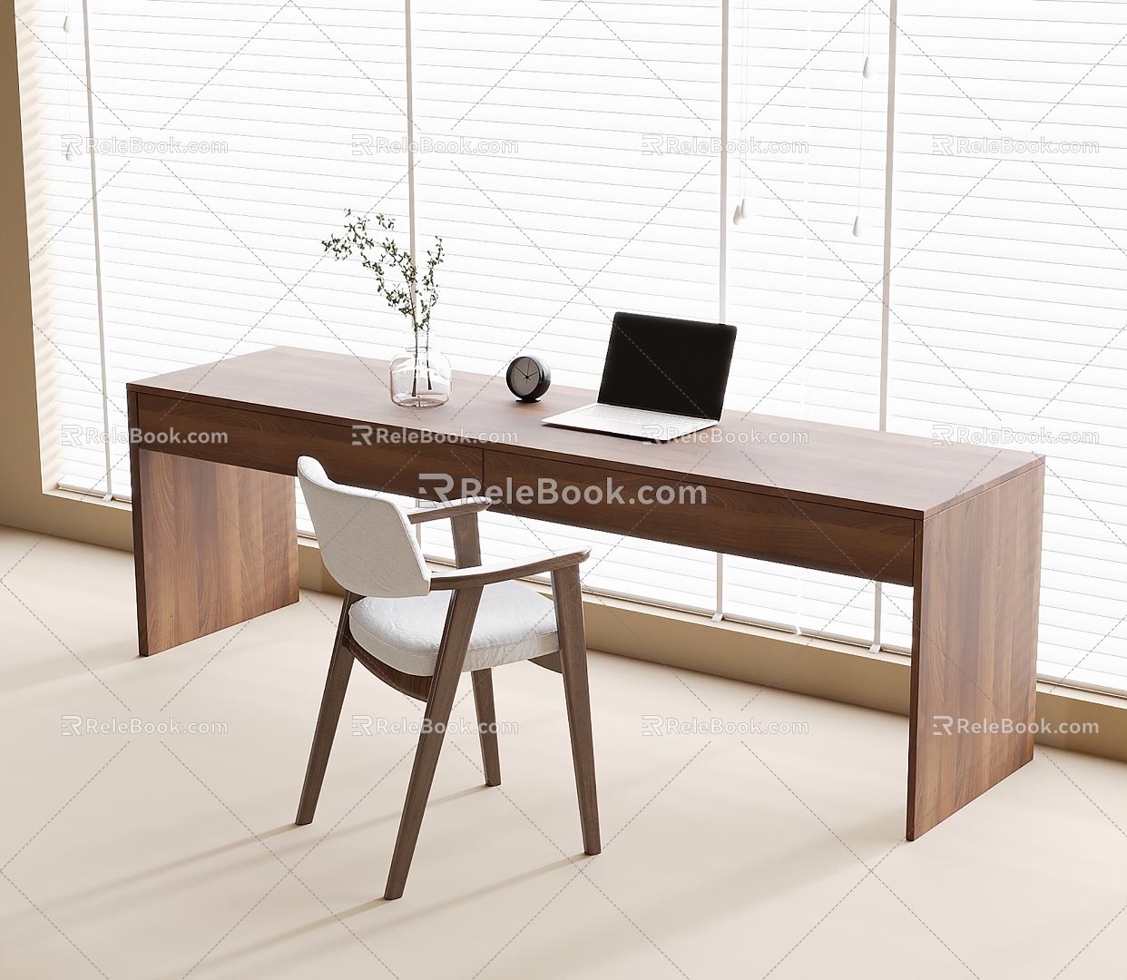 Modern Desk Chair Desk Single Chair Venetian Blinds 3d model