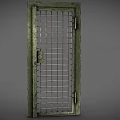 Green Metal Swing Door With Grid Design Frame Lock And Hinges 3d model