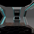 JDD SPACE Futuristic Exhibition Entrance With Hexagonal Design And Blue Lighting
