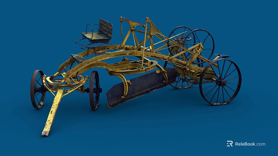 Vintage Garden Ornament With Metal Structure Wheels Seat And Plow Blade 3d model 