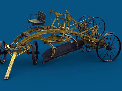 Vintage Garden Ornament With Metal Structure Wheels Seat And Plow Blade 3d model