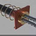 Red Square Metal Component With Golden Ring Black Steel Cables And Coiled Metal Spring