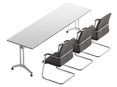 Modern Office Meeting Table Glass Top And Four Black Chairs With Metal Frames 3d model