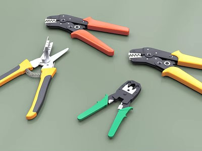 Industrial Hand Tools Set of Pliers with Colored Handles Including Orange Yellow Green and Black 3d model