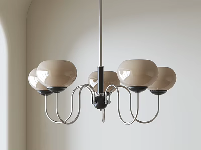 Modern Beige Chandelier with Four Spherical Glass Shades and Metal Frame 3d model