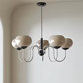 Modern Beige Chandelier with Four Spherical Glass Shades and Metal Frame