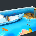 Playful Cartoon Ocean Scene With Boat Lighthouse Beach Sailboat And Fish