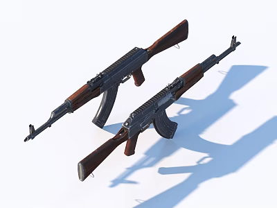 Two Rifles With Wooden Stocks And Black Metal Components Displayed On White Background 3d model