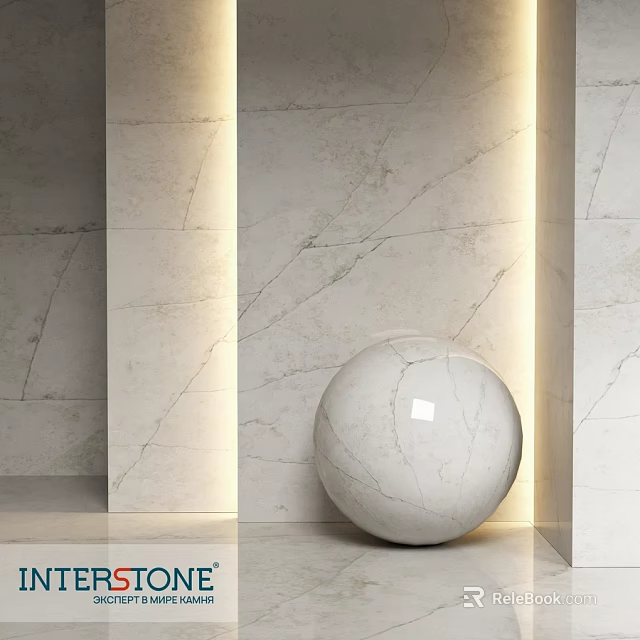 White Marble Sphere Component on Textured Walls with Ambient Side Lighting 3d model 