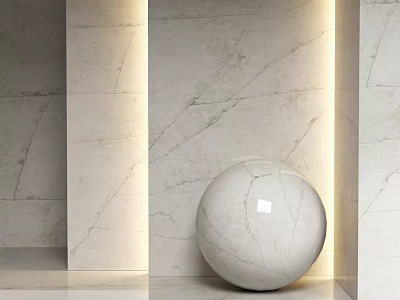 White Marble Sphere Component on Textured Walls with Ambient Side Lighting 3d model