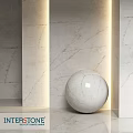 White Marble Sphere Component on Textured Walls with Ambient Side Lighting
