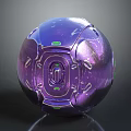 Futuristic Purple Spherical Component With Metallic Finish Geometric Patterns And Green Accents