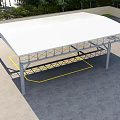 Outdoor White Roof Metal Frame Carport With Gray Pavement And Green Plants