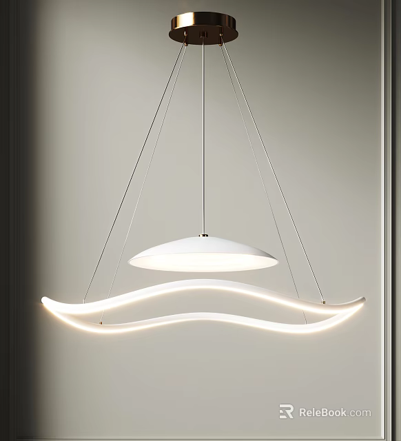 Modern Pendant Light With Wave Shaped LED Strip And Dome Shade Suspended By Thin Wires 3d model 