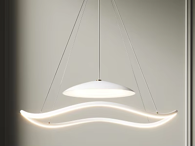 Modern Pendant Light With Wave Shaped LED Strip And Dome Shade Suspended By Thin Wires 3d model