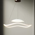Modern Pendant Light With Wave Shaped LED Strip And Dome Shade Suspended By Thin Wires
