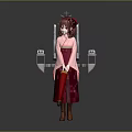 Anime Female Character in Traditional Kimono With Warship Inspired Mechanical Back Appendages and Red Umbrella