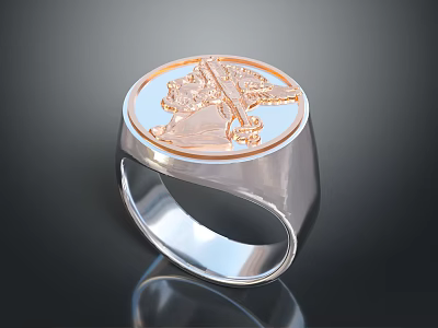 Elegant Silver Ring With Rose Gold Engraved Pattern And Polished Band 3d model
