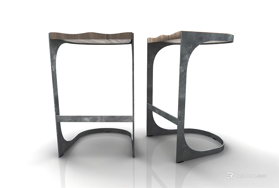 Modern Metal Frame Stools With Wooden Seat And Curved Legs For Contemporary Spaces 3d model 