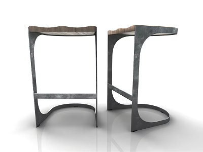 Modern Metal Frame Stools With Wooden Seat And Curved Legs For Contemporary Spaces 3d model