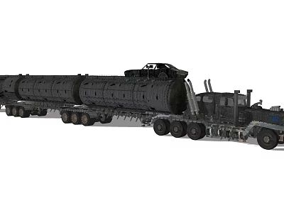 Black Car Being Transported by Heavy Duty Truck on Long Extended Trailer 3d model