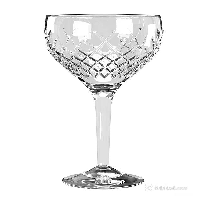 Elegant Crystal Wine Glass With Intricate Diamond Pattern And Tall Stem Design 3d model 