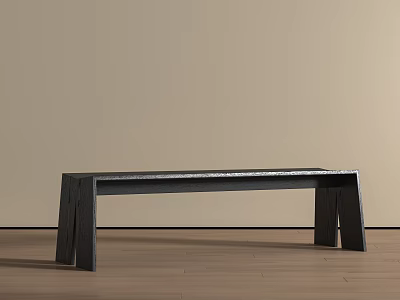 Black Bench With Four Legs On Light Colored Wooden Floor And Beige Wall 3d model